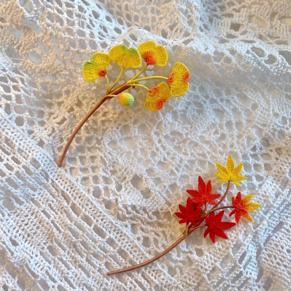 Gehäkelte Ginkgo Brosche & Ahornblatt Brosche Herbst Anstecknadel Handarbeit