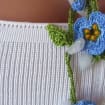 Vergissmeinnicht Micro Häkelschmuck Blume Halskette, Blauquarz Perlen Lariat, Floral lange Wickelkette
