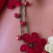 Rote Kristall Perlen Häkelkette, Türkische Oya Lariat, Blumen Lange Wickelkette