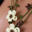 Braune Perlen türkische Oya Halskette, häkeln Herbst Farbe Boho Lariat, Floral lange Wickelkette