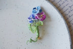 Micro Crochet Pansy Flower Brooch, 14K Gold-Plated Copper Clasp, Floral Pin