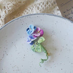 Micro Crochet Pansy Flower Brooch, 14K Gold-Plated Copper Clasp, Floral Pin