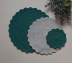 Rundes gehäkeltes Tischset, 3 Größen, Makramee-Polyesterseil, 15-34 cm