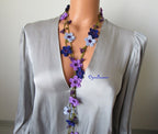 Häkelkette Türkisch Oya, Lavendel Blume Lariat, Lila Perlen Lange Wrap Frauen Halskette