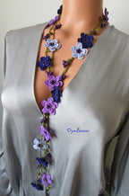 Häkelkette Türkisch Oya, Lavendel Blume Lariat, Lila Perlen Lange Wrap Frauen Halskette