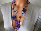 Häkelkette Türkisch Oya, Lavendel Blume Lariat, Lila Perlen Lange Wrap Frauen Halskette