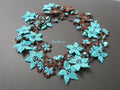 Blaue Stern Blume Häkelkette, Türkische Oya Spitze Lange Lariat, Türkis Perlen Häkelschmuck