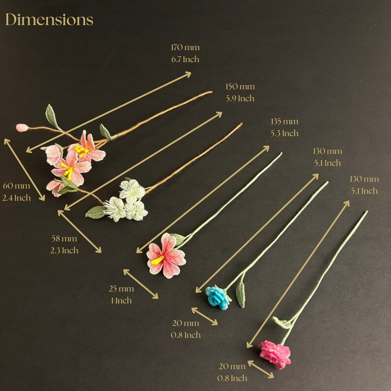 Mini Häkelblume Lesezeichen, handgemacht, Blaue Rose, Rosa Rose, Garten Eisenkraut, Pfirsichblüte, 10-15 cm
