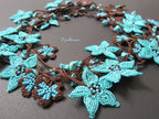 Blaue Stern Blume Häkelkette, Türkische Oya Spitze Lange Lariat, Türkis Perlen Häkelschmuck