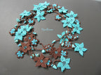Blaue Stern Blume Häkelkette, Türkische Oya Spitze Lange Lariat, Türkis Perlen Häkelschmuck