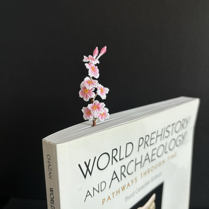 Mikrogehäkelte Blumen-Lesezeichen Handgemacht Chrysantheme Rot Mohn Sakura Birnenblüte Buch Lesezeichen