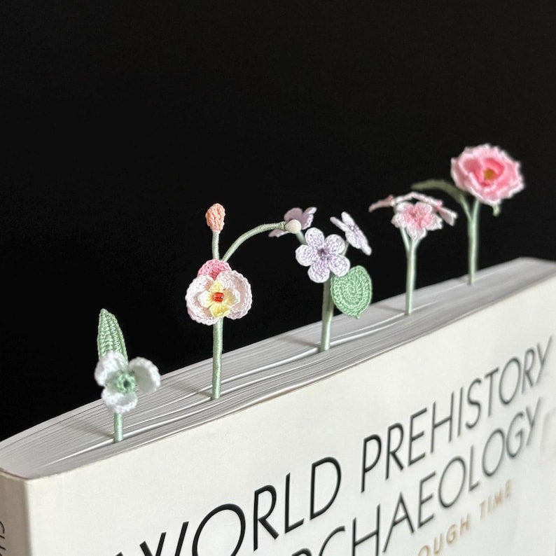 Micro Häkeln Blumen Lesezeichen Set - Kirsche Pfingstrose Tulpe Sakura Orchidee