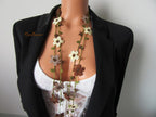 Braune Perlen türkische Oya Halskette, häkeln Herbst Farbe Boho Lariat, Floral lange Wickelkette