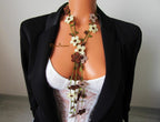 Braune Perlen türkische Oya Halskette, häkeln Herbst Farbe Boho Lariat, Floral lange Wickelkette