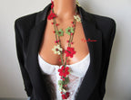 Rote Kristall Perlen Häkelkette, Türkische Oya Lariat, Blumen Lange Wickelkette