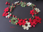 Rote Kristall Perlen Häkelkette, Türkische Oya Lariat, Blumen Lange Wickelkette