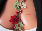 Rote Kristall Perlen Häkelkette, Türkische Oya Lariat, Blumen Lange Wickelkette