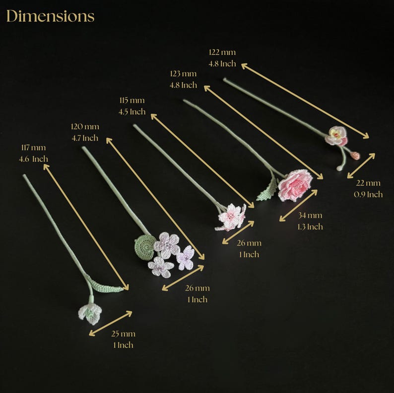 Micro Häkeln Blumen Lesezeichen Set - Kirsche Pfingstrose Tulpe Sakura Orchidee