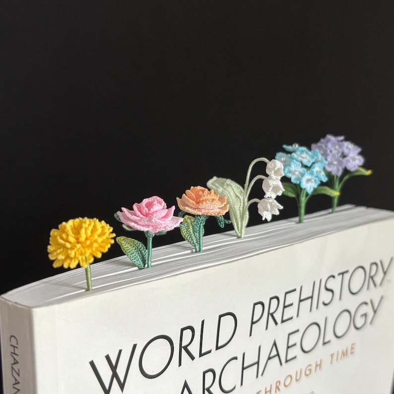 Gehäkeltes Blumen-Lesezeichen Löwenzahn Hortensie Maiglöckchen Handarbeit Lesezeichen Buchliebhaber Geschenk
