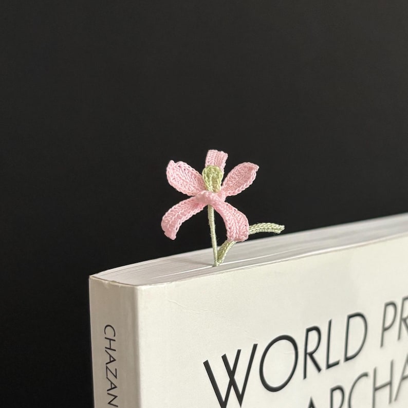 Dahlie Lesezeichen Handgefertigt Mikro-Häkel Blumen Lesezeichen Lilie Wilde Orchidee Weißer Kleeblatt