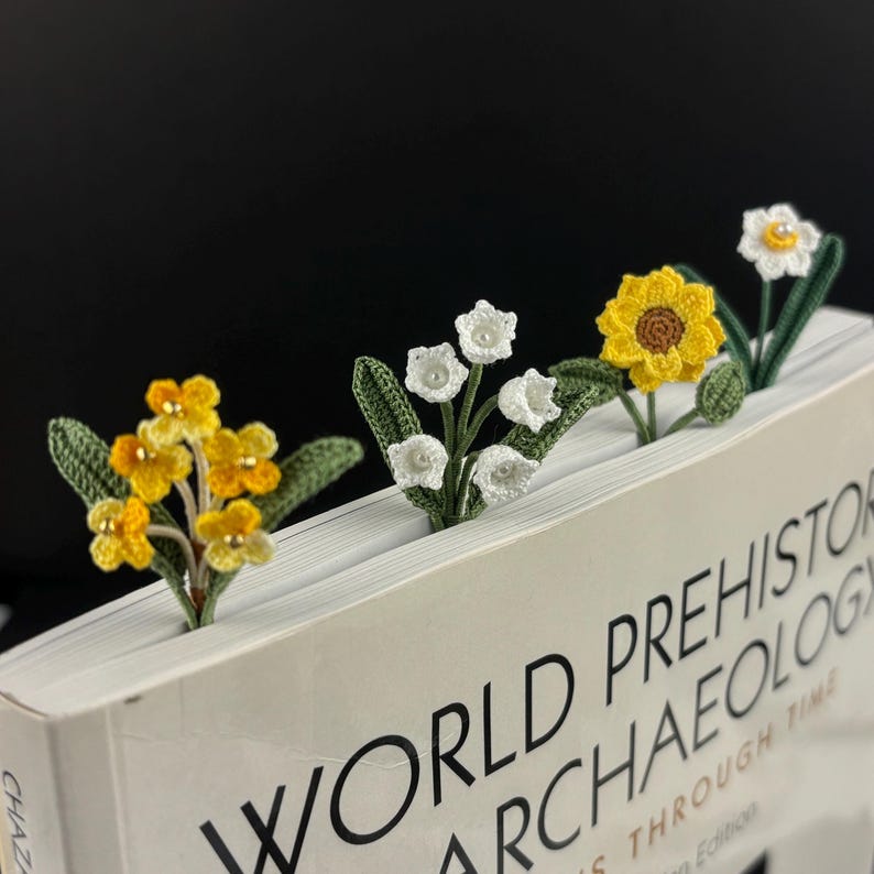 Gehäkeltes Blumen Lesezeichen Sonnenblume Maiglöckchen Osmanthus Narzisse