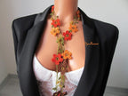 Türkische Oya Häkeln Lange Halskette, Gebrannte Orange Rost Herbst Blume Halskette, Herbst Farbe Lariat Halskette