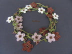 Braune Perlen türkische Oya Halskette, häkeln Herbst Farbe Boho Lariat, Floral lange Wickelkette