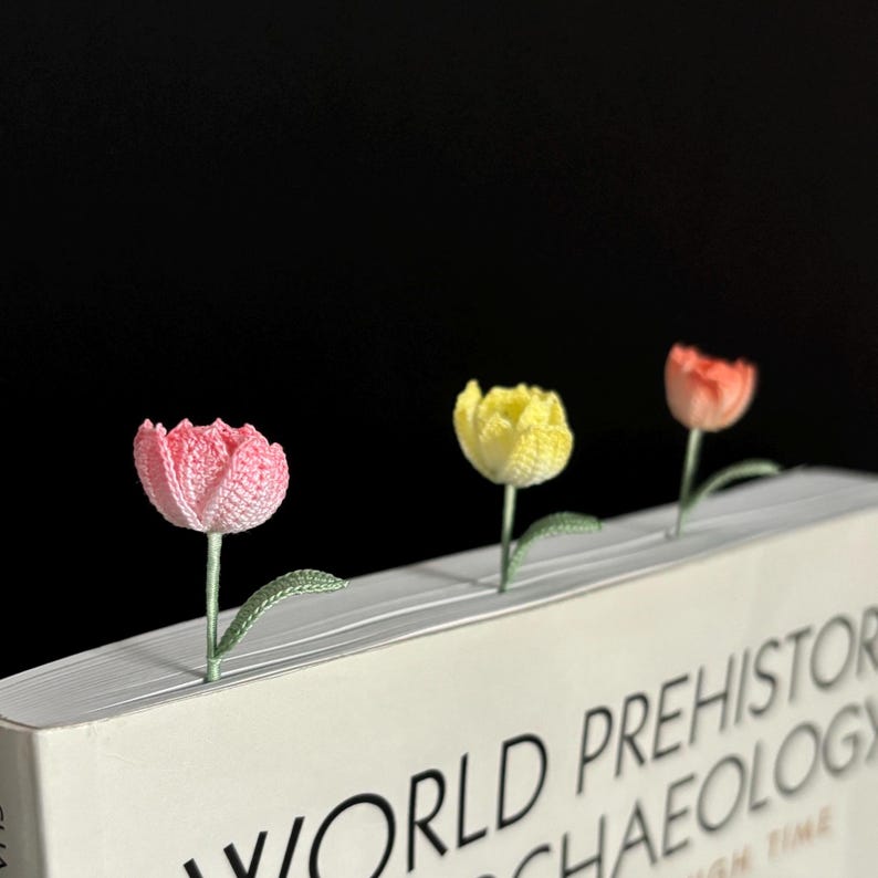 Micro Häkeln Blumen Lesezeichen Set - Kirsche Pfingstrose Tulpe Sakura Orchidee