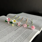 Häkellesezeichen Lilie Pfirsich Kirschblüte Dahlie Mikro Häkeln Frühlingsblumen Floral Handgemacht