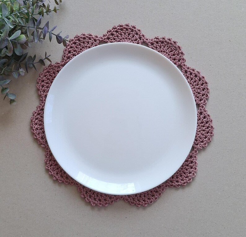 Rundes gehäkeltes Tischset, 31 cm, Makramee-Polyesterseil, verschiedene Farben
