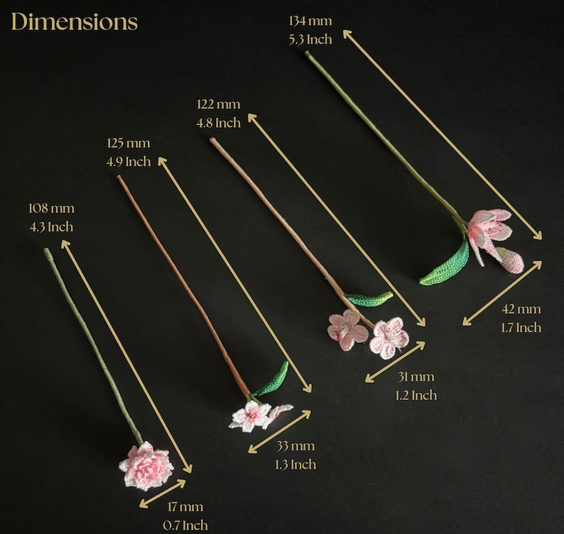 Häkellesezeichen Lilie Pfirsich Kirschblüte Dahlie Mikro Häkeln Frühlingsblumen Floral Handgemacht