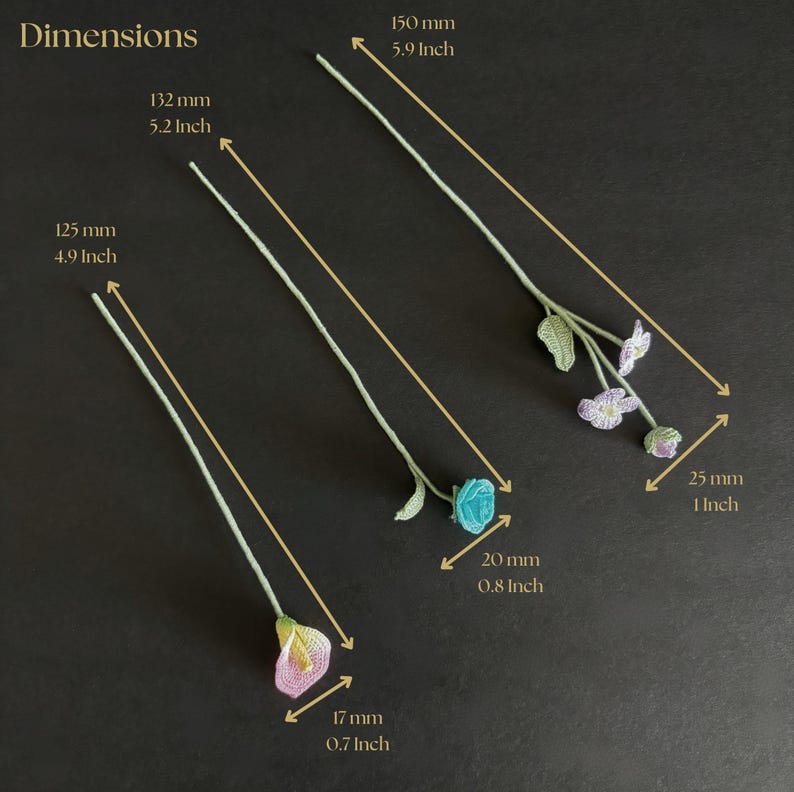 Handgehäkeltes Calla-Lilie-Rose-Primrose-Lesezeichen mit grünem Stiel, 10-15 cm, handgefärbt, boho, Frühlingsvibe