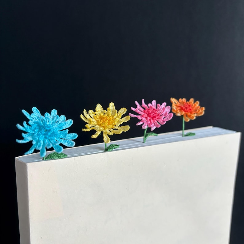 Mikrogehäkelte Blumen-Lesezeichen Handgemacht Chrysantheme Rot Mohn Sakura Birnenblüte Buch Lesezeichen