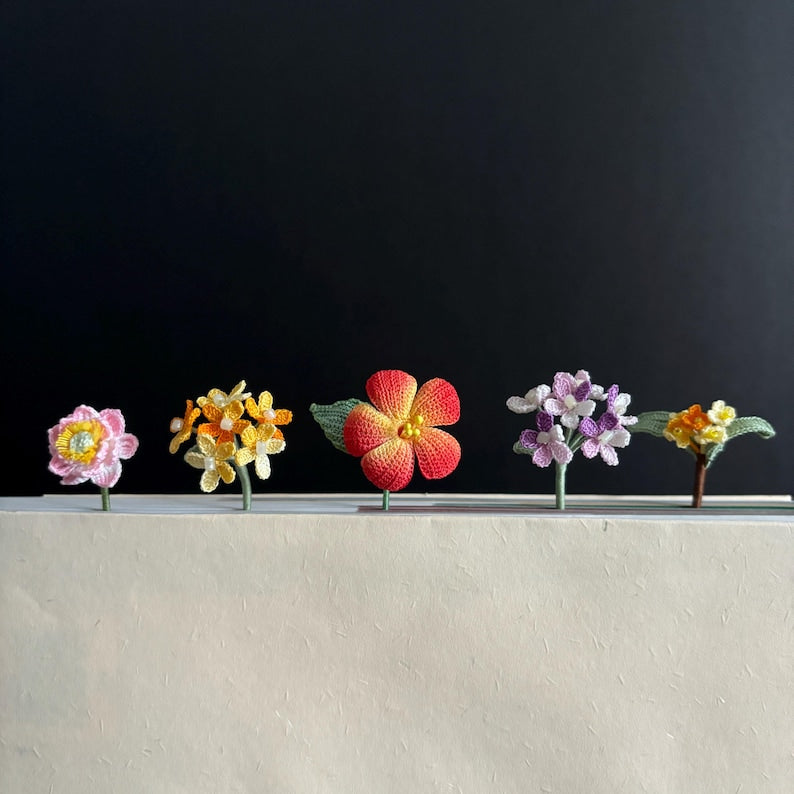 Handgefertigtes Mikro-Häkel-Blumen-Lesezeichen, Rose, Osmanthus, Lotus, bunt, Gartenzubehör