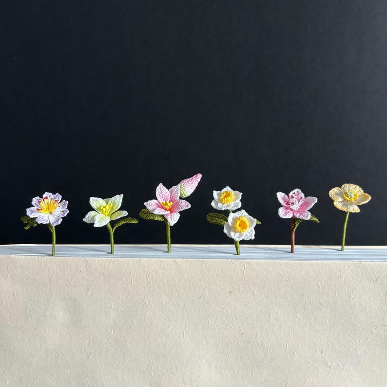 Frühling Themed Häkel Lesezeichen Blume Narzissen Pfirsich Blüte Mohn Blumen Wilde Lilien Lehrer Geschenk