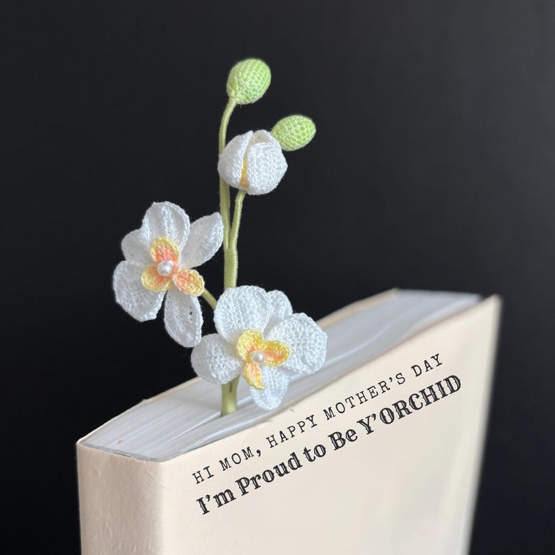 Handgehäkeltes Orchideen-Lesezeichen Blumen Lesezeichen für Mama Buchliebhaber