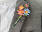 3-fache Aster Brosche Handarbeit Blume Anstecknadel mit 2 Blättern und 1 Knospe September Geburtsblume Hochzeitsschmuck Trauerschmuck