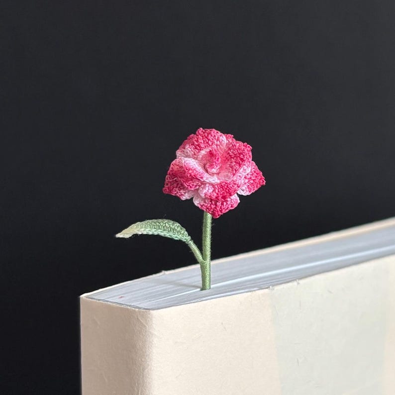 Mini Häkelblume Lesezeichen, handgemacht, Blaue Rose, Rosa Rose, Garten Eisenkraut, Pfirsichblüte, 10-15 cm