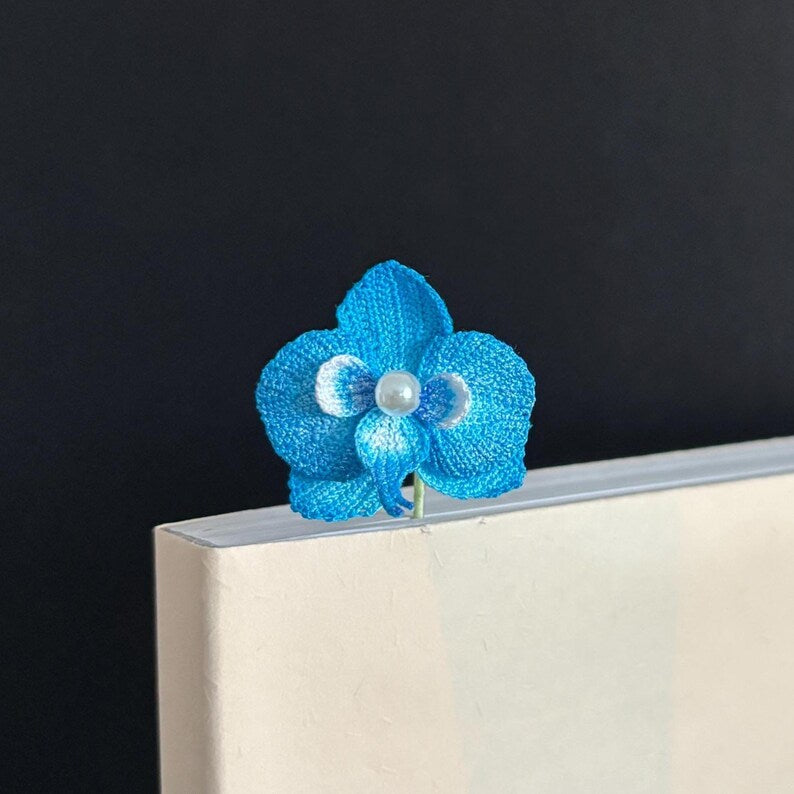 Orchideen Lesezeichen Handgehäkelt Blumen Leseratten Geschenk Bücherwurm