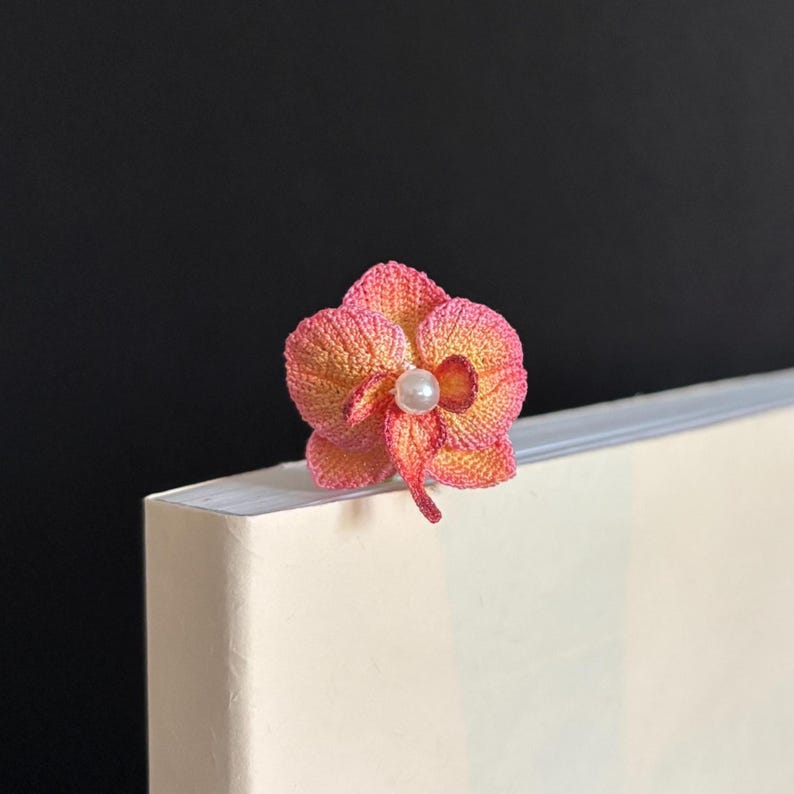 Orchideen Lesezeichen Handgehäkelt Blumen Leseratten Geschenk Bücherwurm