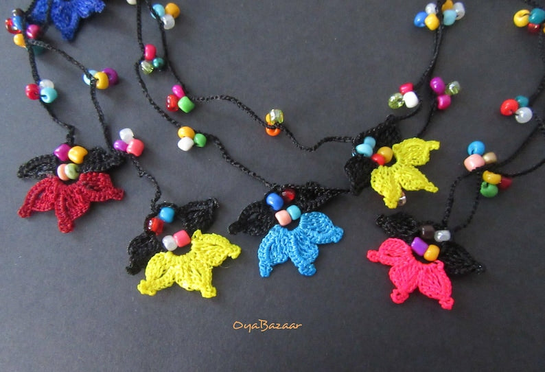Multicolor Perlen Häkelkette, Bunte Blumen Wrap Halskette, Boho Floral Lange Lariat