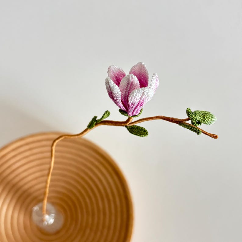 Mikro Häkeln Lesezeichen Rosa Magnolie Pastell Floral Handgemacht Lese Accessoire