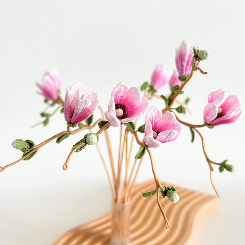 Mikro Häkeln Lesezeichen Rosa Magnolie Pastell Floral Handgemacht Lese Accessoire