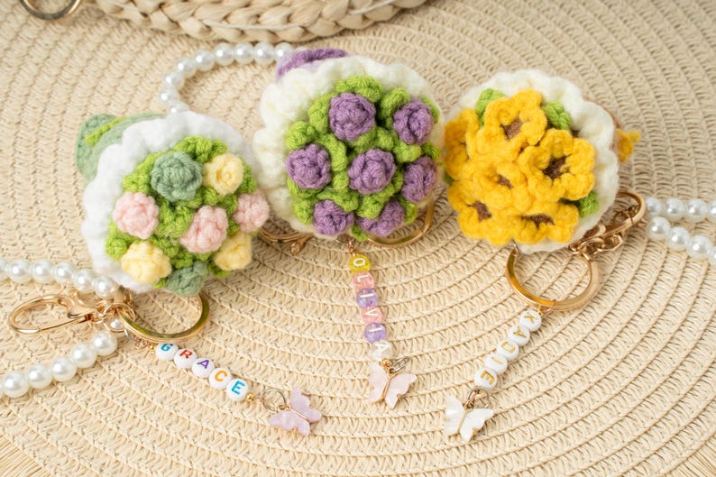Mini Blumenstrauß Schlüsselanhänger Taschenanhänger Handgefertigt