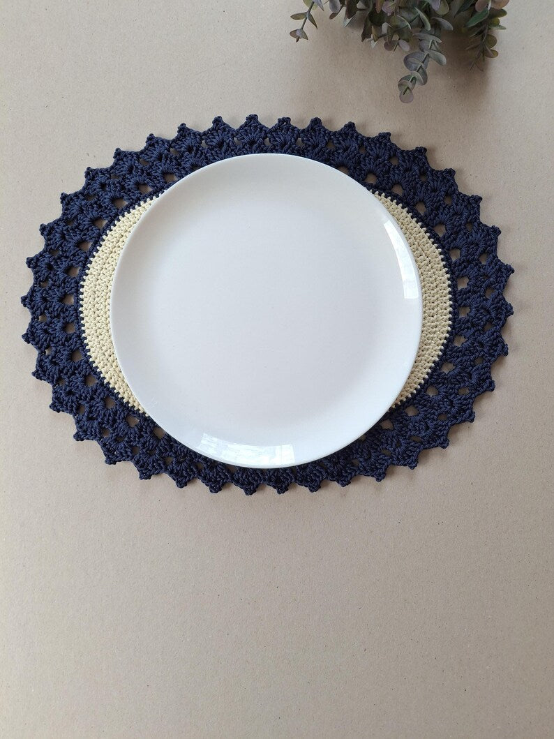 Ovale gehäkelte Tischsets, handgemachte Tischmatte, Makramee Polyester, 30x40 cm