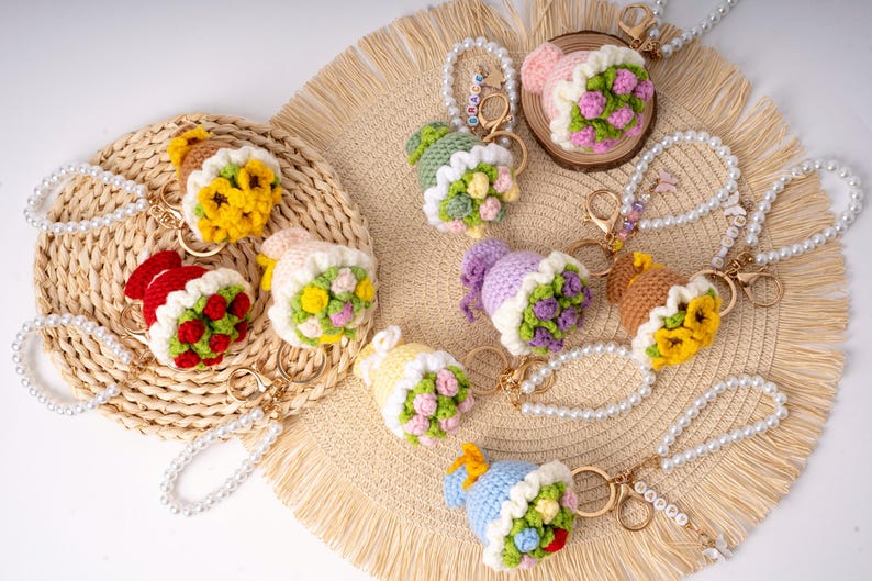 Mini Blumenstrauß Schlüsselanhänger Taschenanhänger Handgefertigt