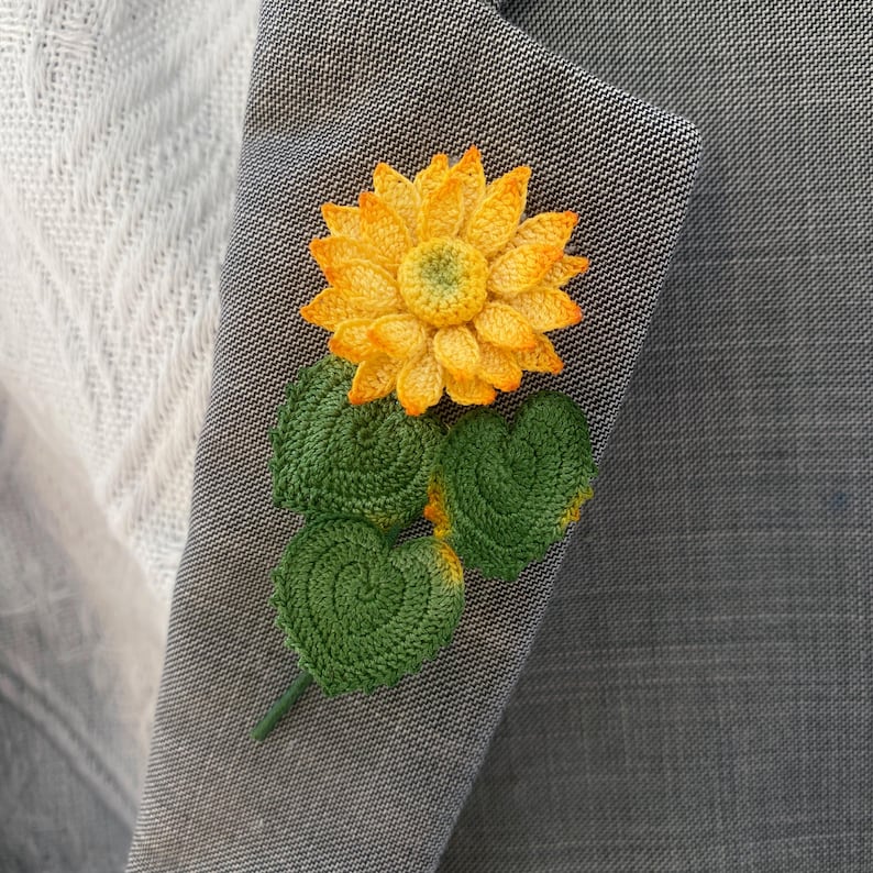 Gehäkelte Sonnenblumen Brosche Handgemachte Anstecknadel Blumenform Hochzeit Trauer Schmuck