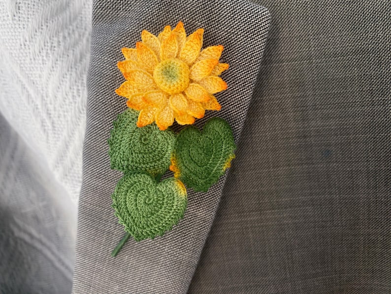 Gehäkelte Sonnenblumen Brosche Handgemachte Anstecknadel Blumenform Hochzeit Trauer Schmuck