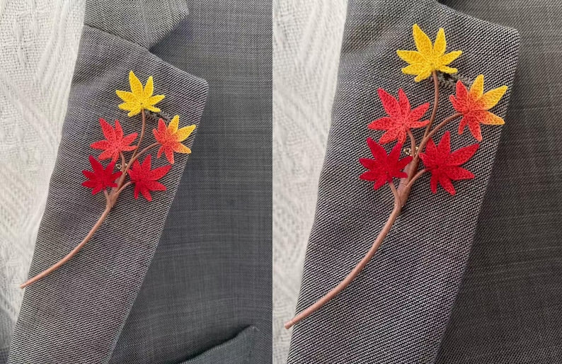 Gehäkelte Ginkgo Brosche & Ahornblatt Brosche Herbst Anstecknadel Handarbeit