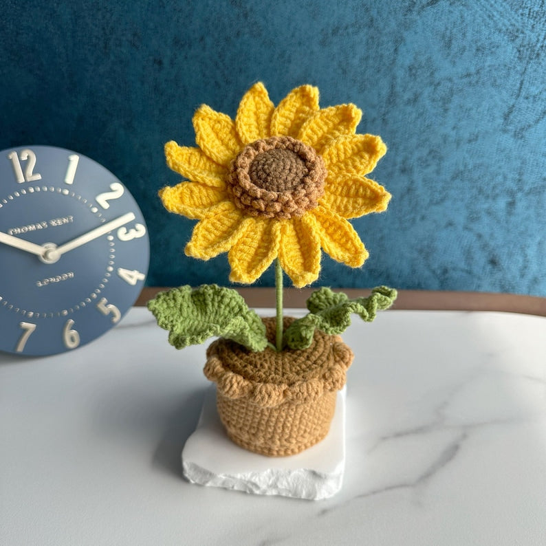 Gehäkelter Sonnenblumentopf, handgemachte Pflanzengeschenk Blume für Weihnachten, Mutter, Oma, Kollegen, Geburtstag, Dankeschön